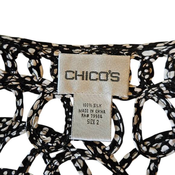 Chico's Silk Vest Open Front Crochet Black White Women's Size 2 (Large) - Picture 4 of 6
